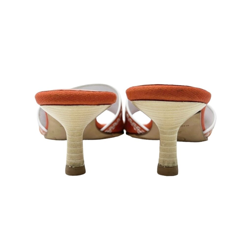 CHANEL Vintage Jacquard Logo Sandals #38.5 US7 Orange Embroidery Linen [103399] - Picture 8 of 10